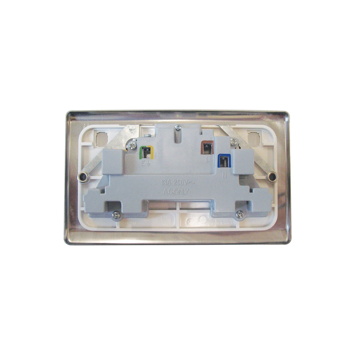 Designa 23SS132DP 2 Gang 13A Double Pole Switched Double Socket Satin Steel With White Insert - Image 3