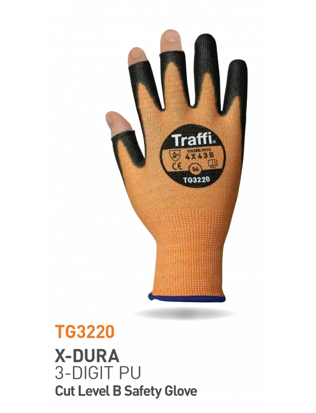 Amber X-DURA 3 DIGIT PU Cut Level B Safety Glove Size 9 - Image 3