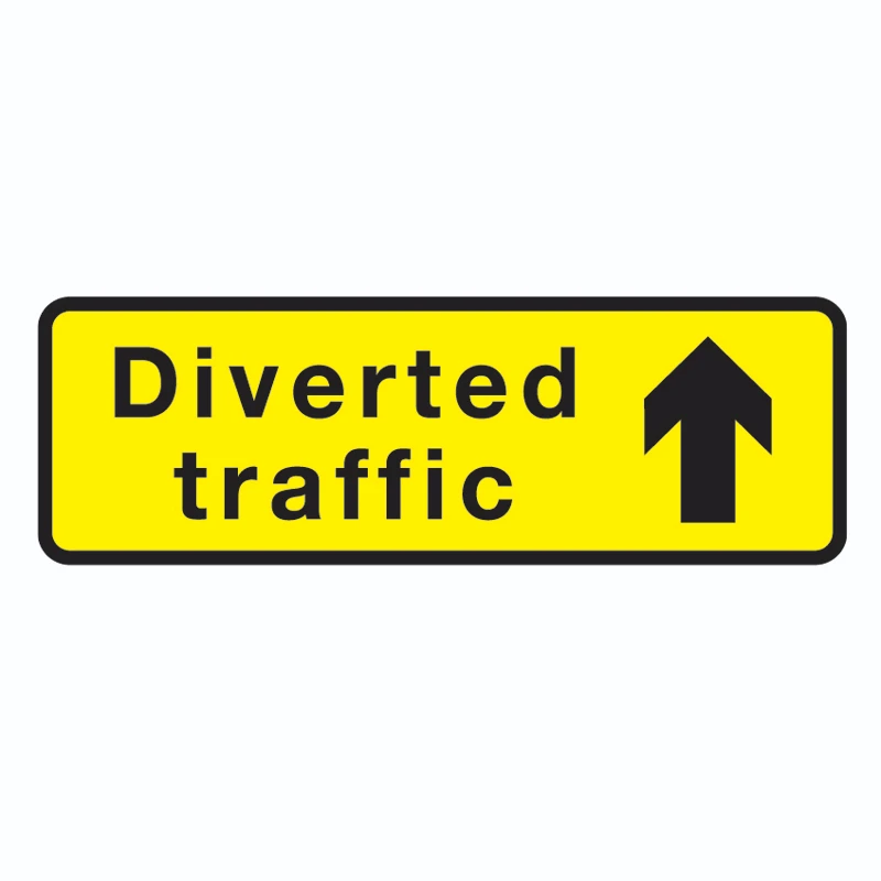 Diverted Traffic Straight Ahead Road Sign 1050 x 450mm Metal Yellow/Black - Image 3