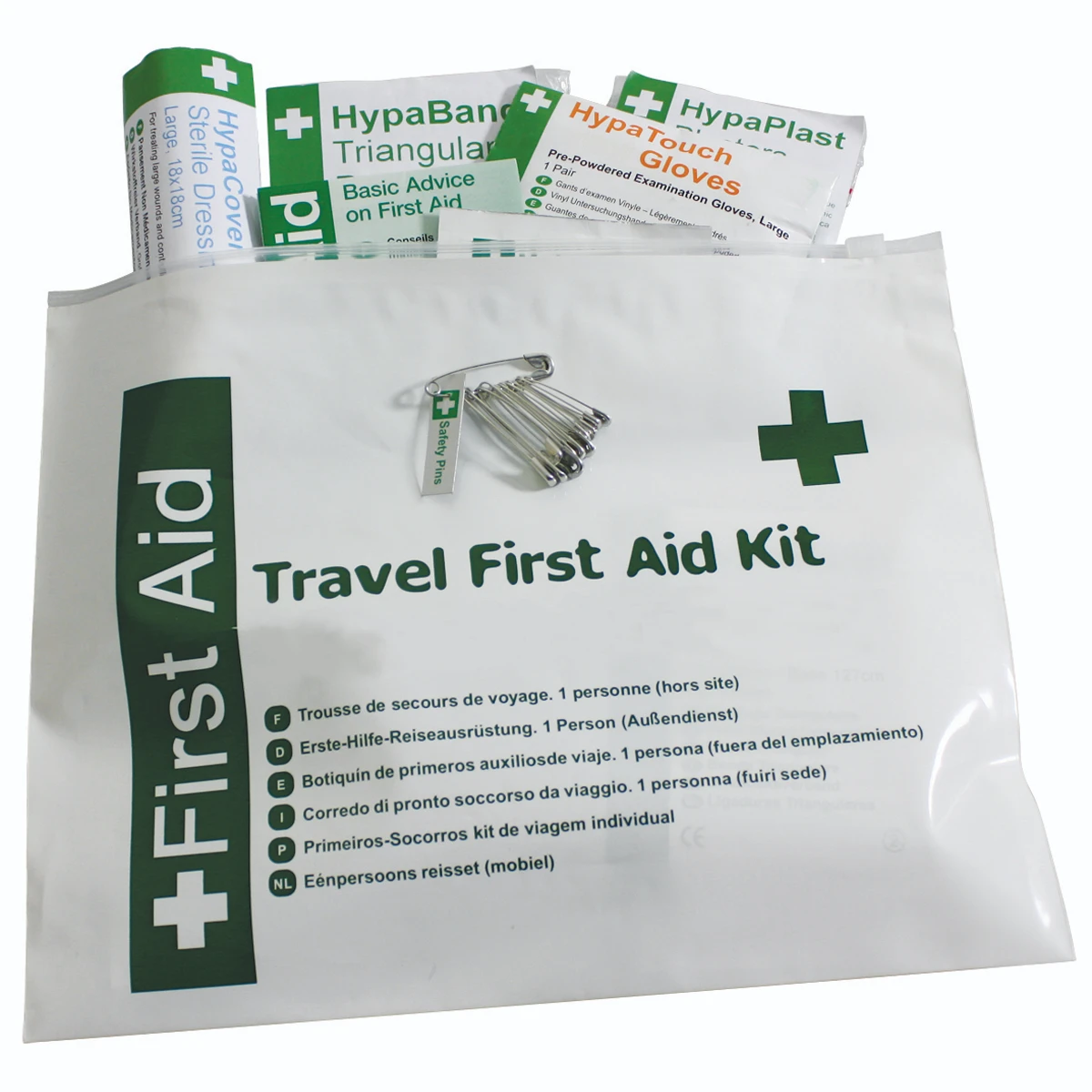 Small Travel First Aid Kit Dispenser in Vinyl Pouch White/Green - Image 4