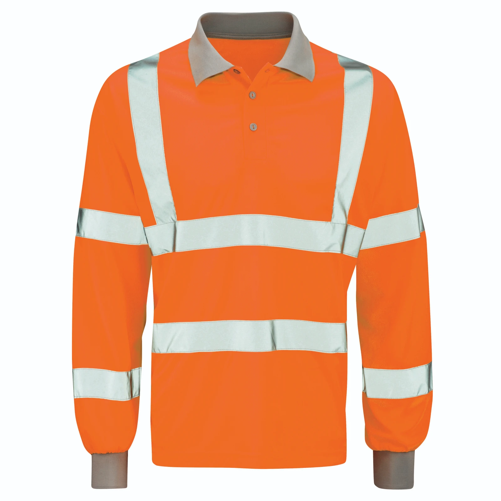 Polyester Long Sleeve HI-Vis Polo Shirt Medium Orange - Image 3