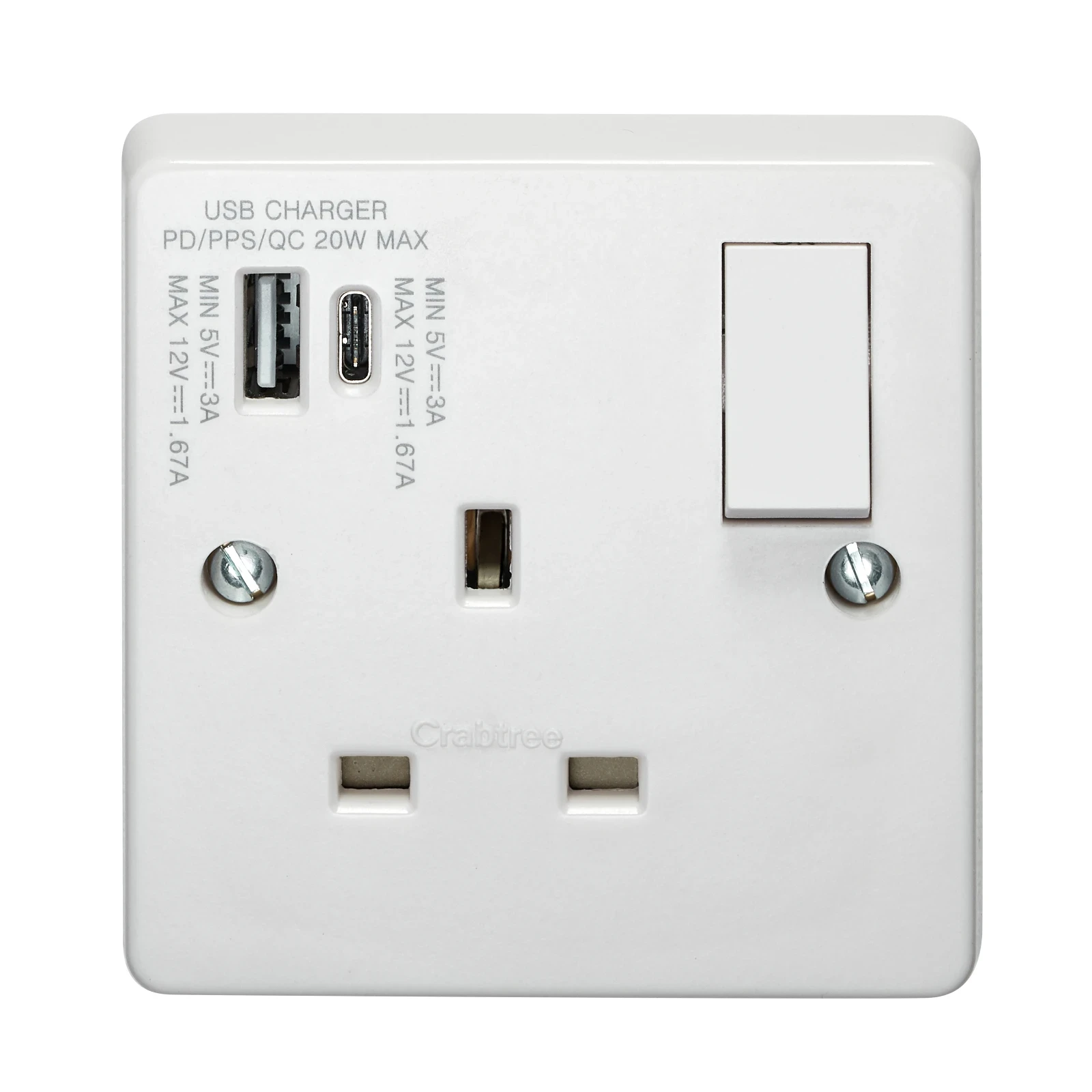 13A 1 Gang Single Pole Switched Socket with Type A and Type C 20W USB - Image 4
