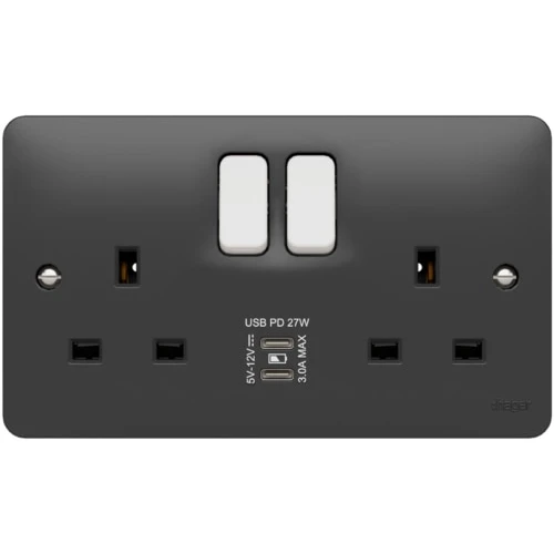 Sollysta 13A 2 Gang Double Pole Switched Socket USB C+C PD Grey - Image 3