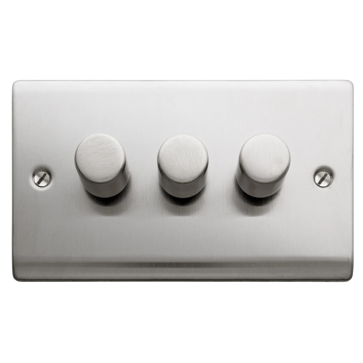 Designa 23DIM4003 3 Gang 2 Way 400W Push Dimmer Switch Satin Steel - Image 3