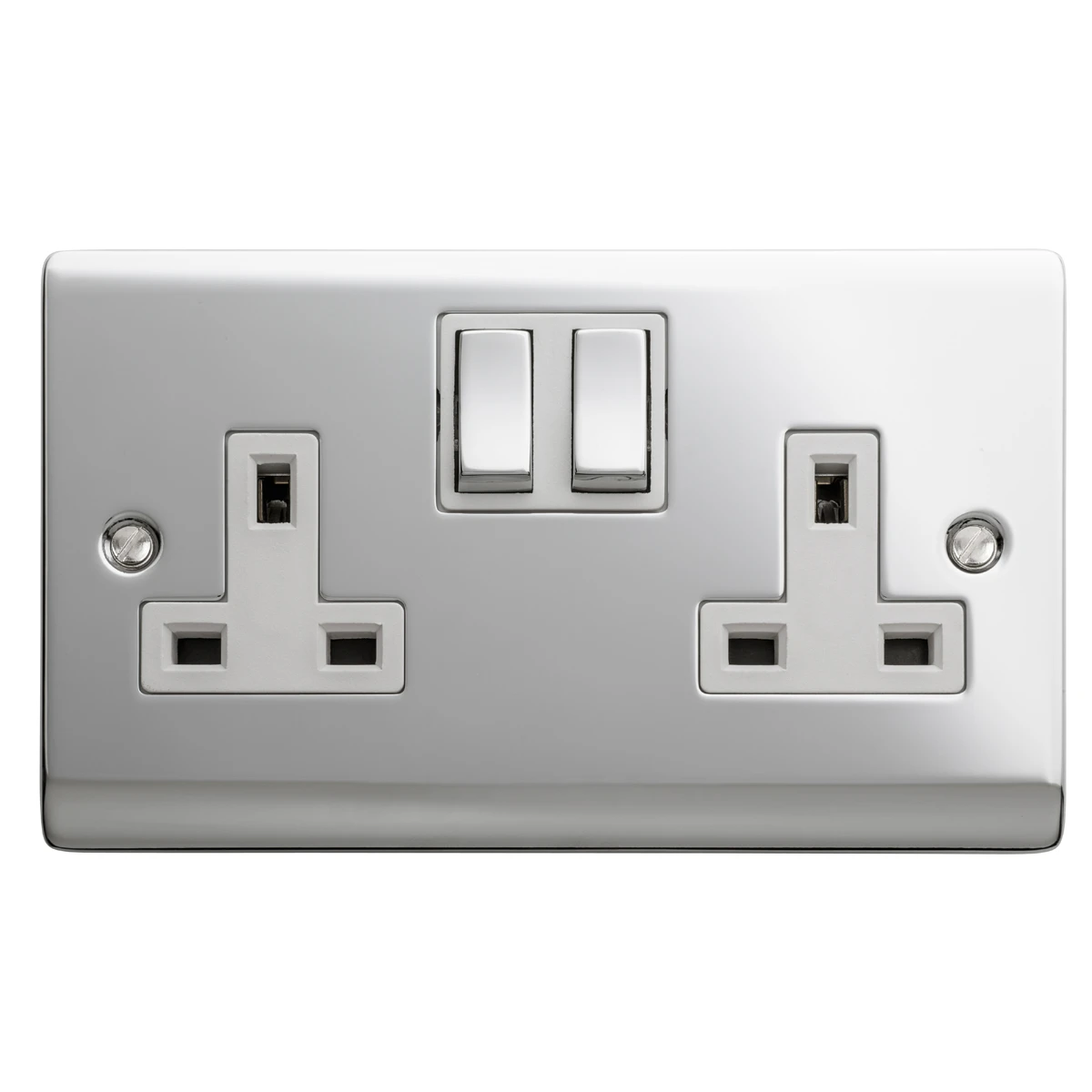 Designa 22SS132DP 2 Gang 13A Double Pole Switched Double Socket Polished Chrome With White Insert - Image 3