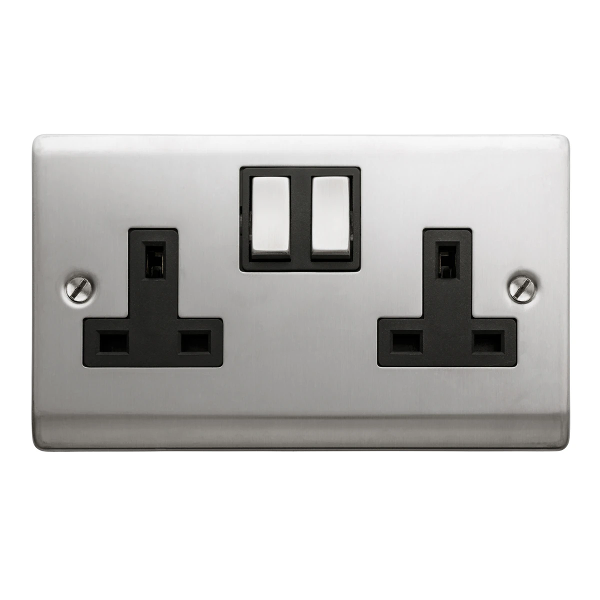 Designa 23SS132DPB 2 Gang 13A Double Pole Switched Double Socket Satin Steel With Black Insert - Image 3