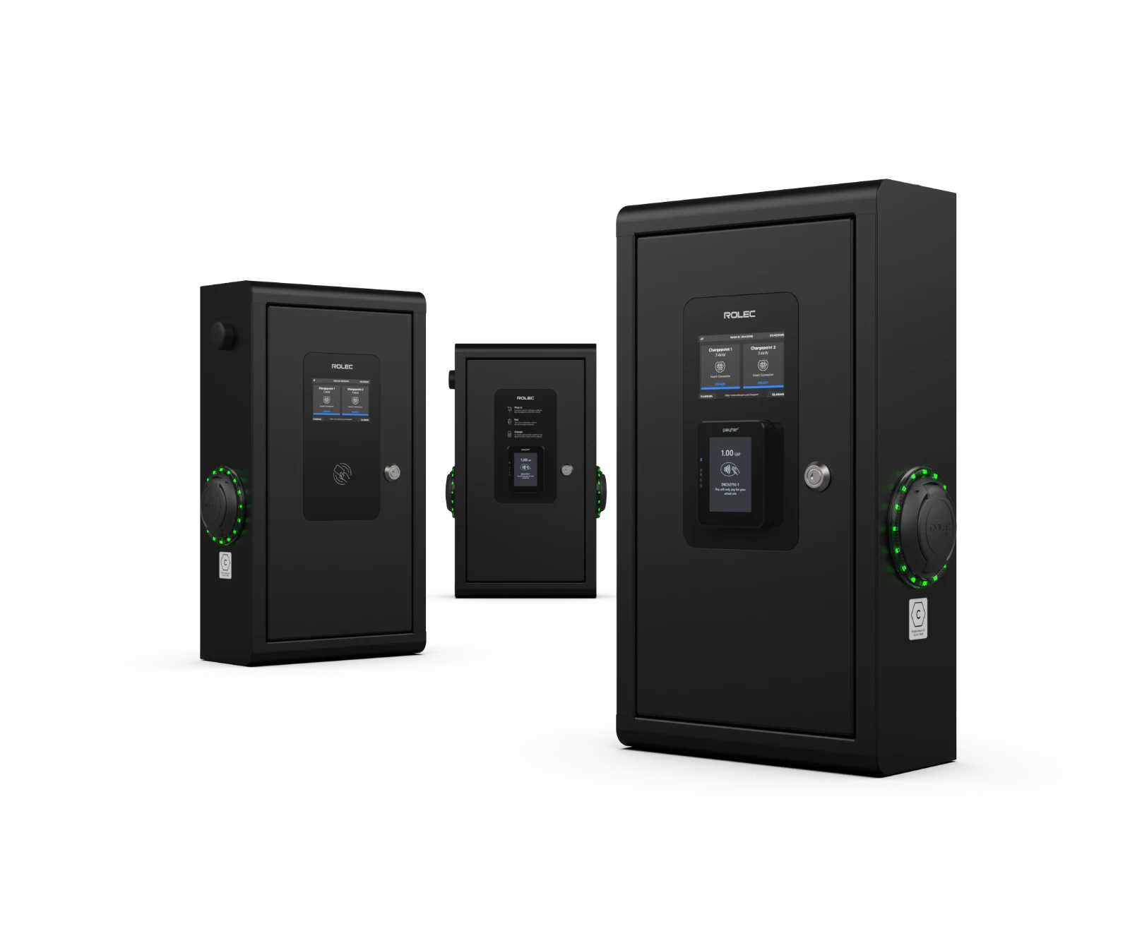 SecuriCharge Contactless Payment EV Charger with LCD Screen - 2x 22kW 3PH Type 2 Sockets - Black - Image 2