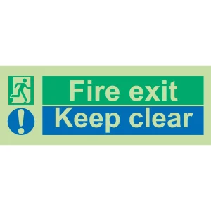 Sign Photoluminescent 'Fire Exit Keep Clear' 400 x 150mm Green