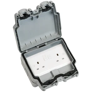 Verve HM5002 Grey IP66 2 Gang 13A Switched Socket Outlet Lockable Grey