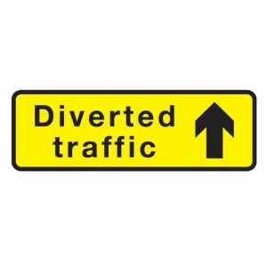 Diverted Traffic Straight Ahead Road Sign 1050 x 450mm Metal Yellow/Black