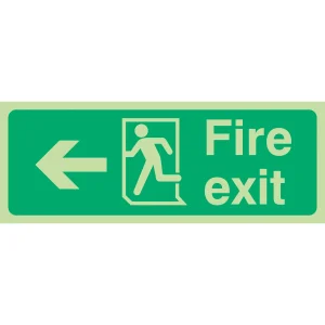 Photo Luminescent Sign "Fire Exit" Left Arrow 400x150mm Green