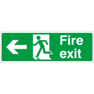 Fire Exit Left Arrow 600 x 200mm Green/White Sign
