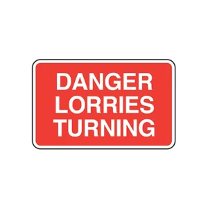 Danger Lorries Turning Road Sign 1050 x 750mm Metal Red/White