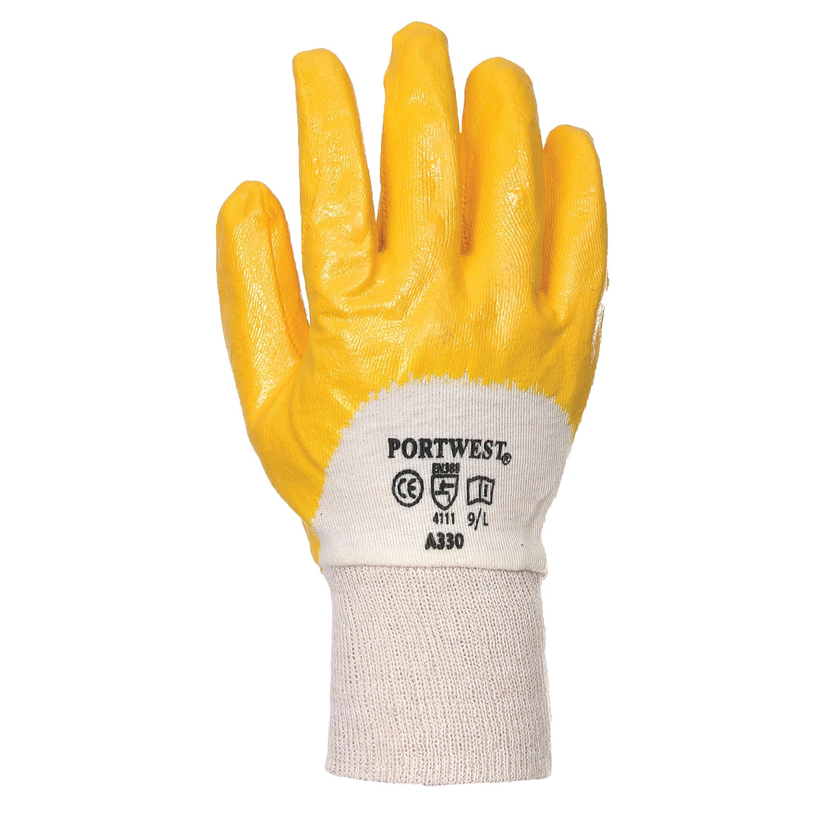 Portwest A330 Nitrile Palm-Coated Light Knitwrist Glove Size 9 Yellow - Image 2