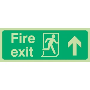 Photo Luminescent Sign 'Fire Exit' Up Arrow 400x150mm Green