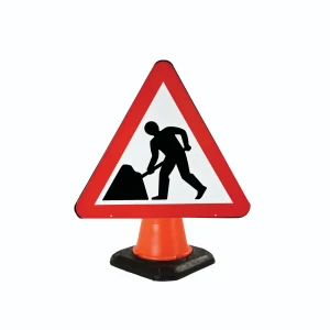 Cone Mounted Road Sign "Men At Work" 750mm Red/White/Black