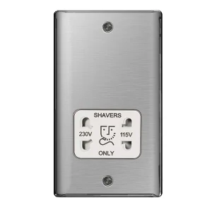 BG Nexus NBS20W Brushed Steel Shaver Socket 115/230V (White Insert)