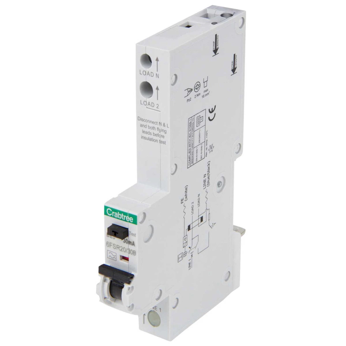 20A 30mA SPN B Curve 6kA Type A RCBO
