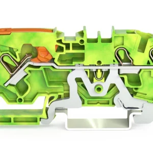 Wago 3-Conductor Ground Terminal Block With Lever And Push-In Cage Clamp 4mm With Test Port Side And Center Marking For Din-Rail 35 X 15 And 35 X 7.5 Push-In Cage Clamp 4mm Green-Yellow