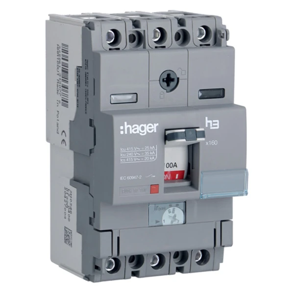 Hager MCCB TP 100A 25Ka Adj Thermal Fixed Magnetic
