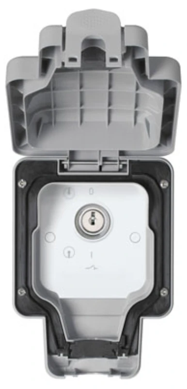 MK Weatherproof Switch 1 Gang 20A DP Key Operated IP66 Grey