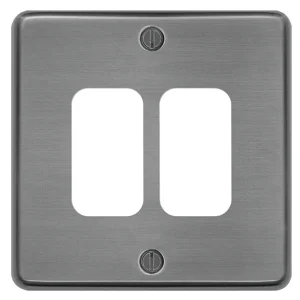 Hager Grid Plate 2 Gang Brushed Steel