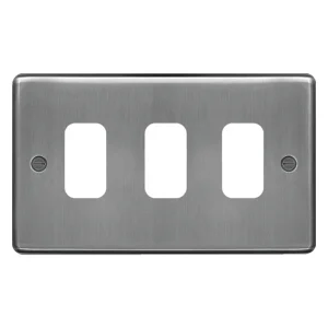 Grid Plate 3 Gang Brushed Steel