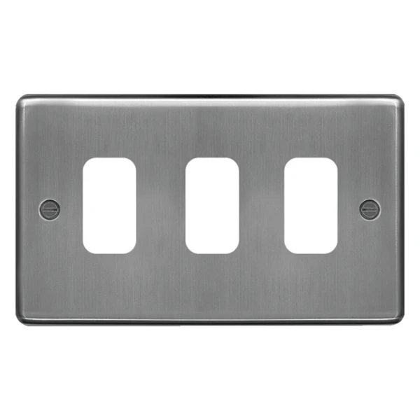 Grid Plate 3 Gang Brushed Steel - Image 2