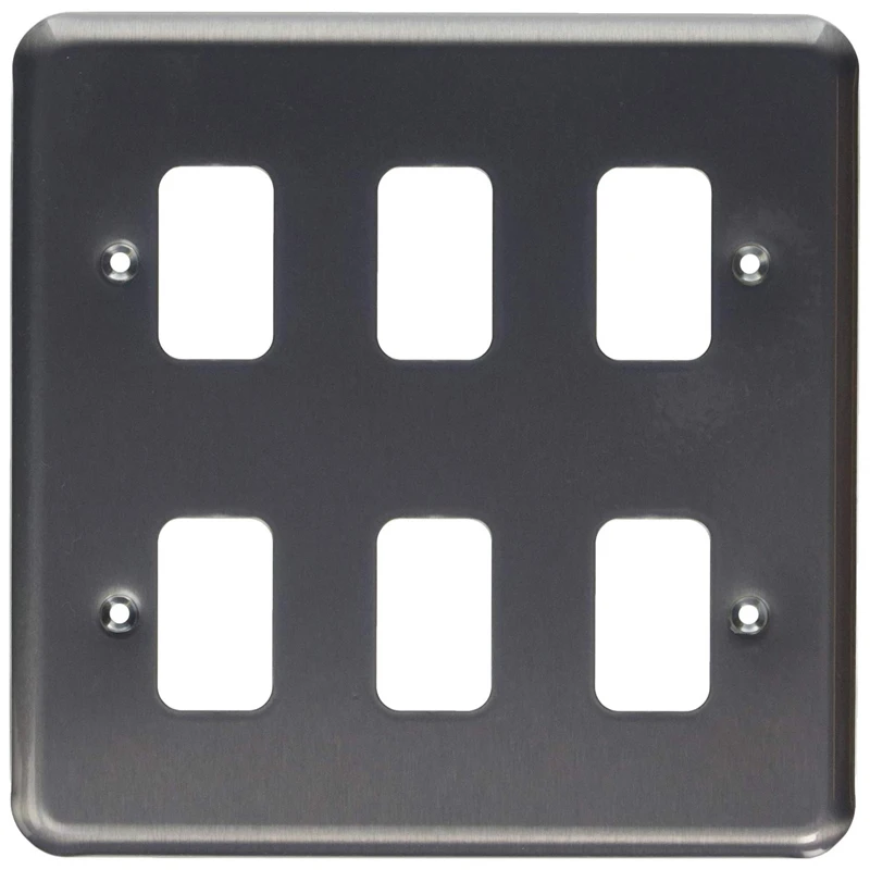 MK Front Plate 6 Module 146 x 146mm Brushed Chrome - Image 2