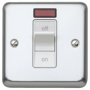 Switch 1 Gang Double Pole Neon 32A Brushed Chrome