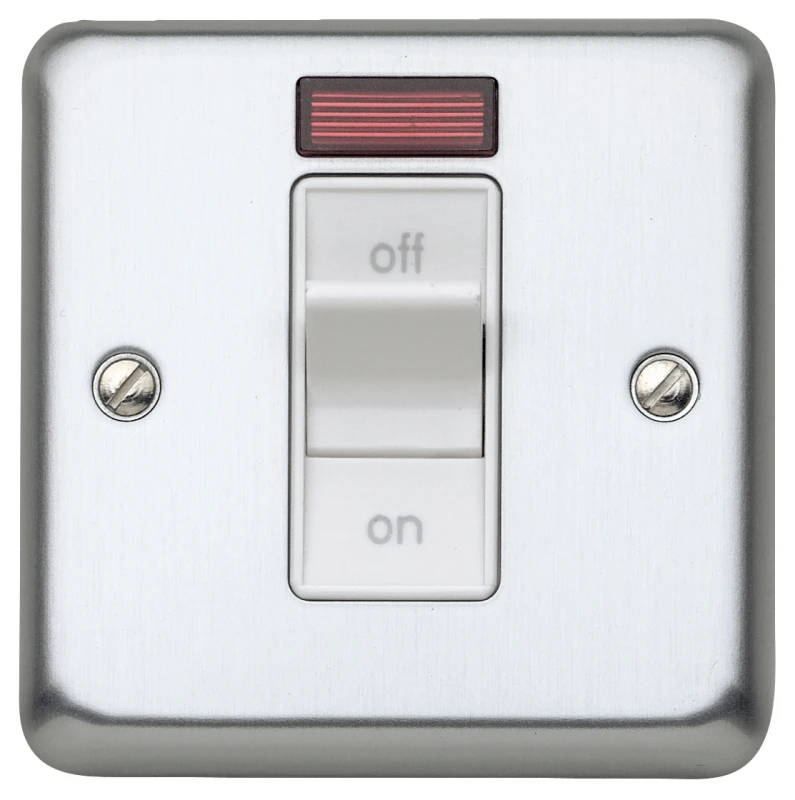 Switch 1 Gang Double Pole Neon 32A Brushed Chrome - Image 2