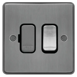 Connection Unit DP Switched Fused Spur 13A Brushed Steel Black Insert