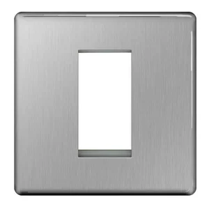 Front Plate 2 Module Grid Square Screwless Brushed Steel