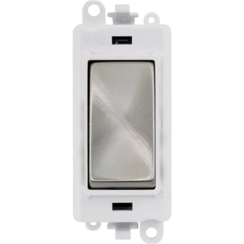Click Gridpro Polar White Frame 20AX Satin Chrome Double Pole Switch Module - Image 2
