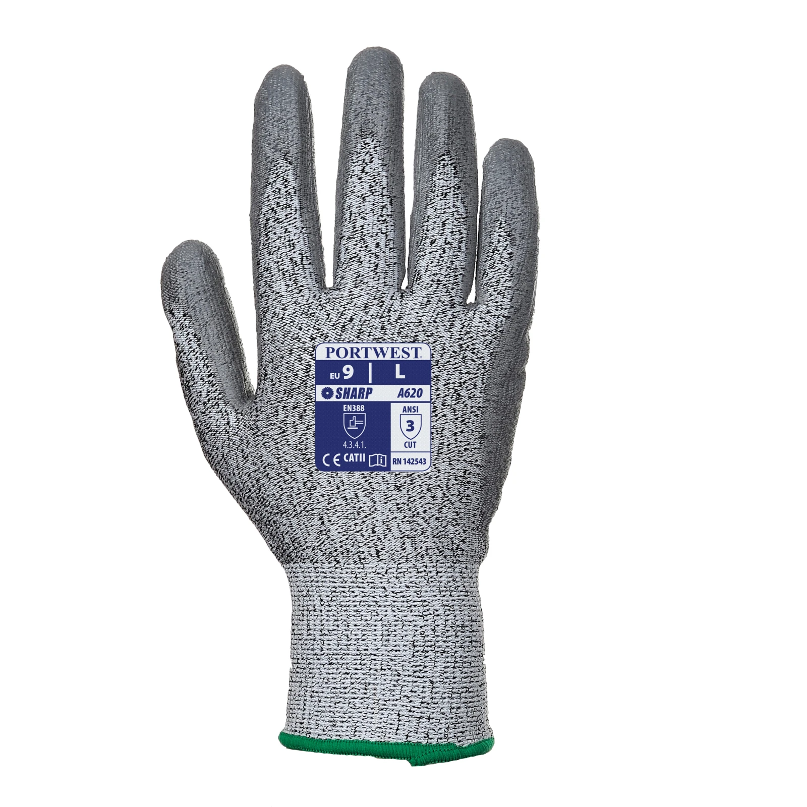 Portwest Gloves A620 Cut Level 3 Pu Palm Dipped Size 9 Grey - Image 2