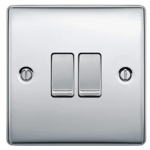 BG Nexus NPC42 Polished Chrome Plate Switch 2 Gang 2 Way 10A