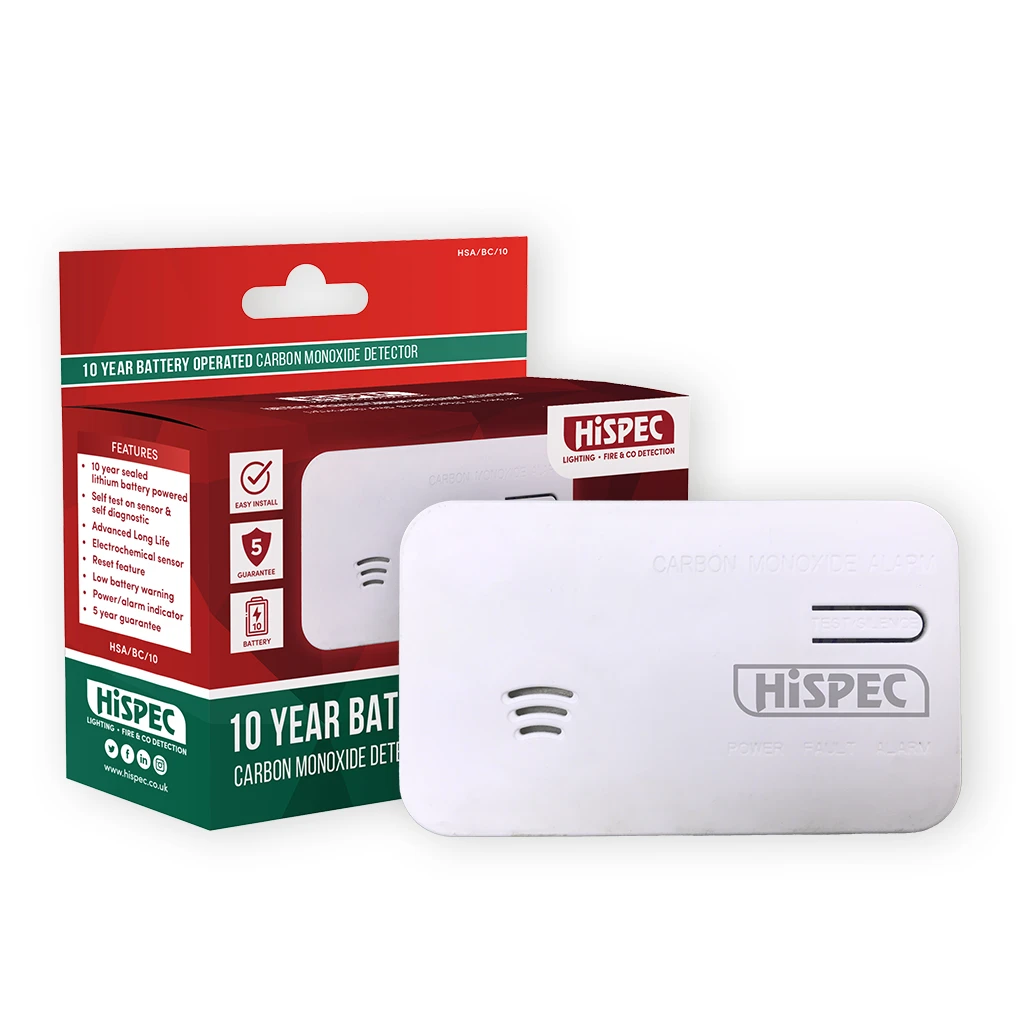 Hispec Battery Operated Carbon Monoxide Detector powered by a 10 year battery