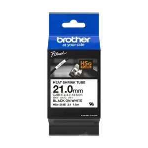 Brother HSE-251E 21mm Black on White Heat Shrink Tube