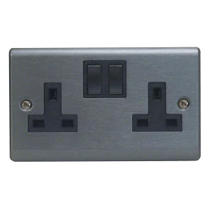 Designa 25SS132DP 2 Gang 13A Double Pole Switched Double Socket Graphite With Black Insert