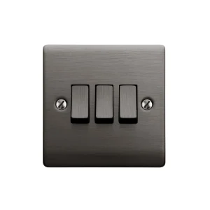 Designa 25S532J 3 Gang 2 Way 10AX Plate Switch Graphite