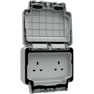 Hager Sollysta Socket Unswitched DP 2 Gang IP66 13A Grey