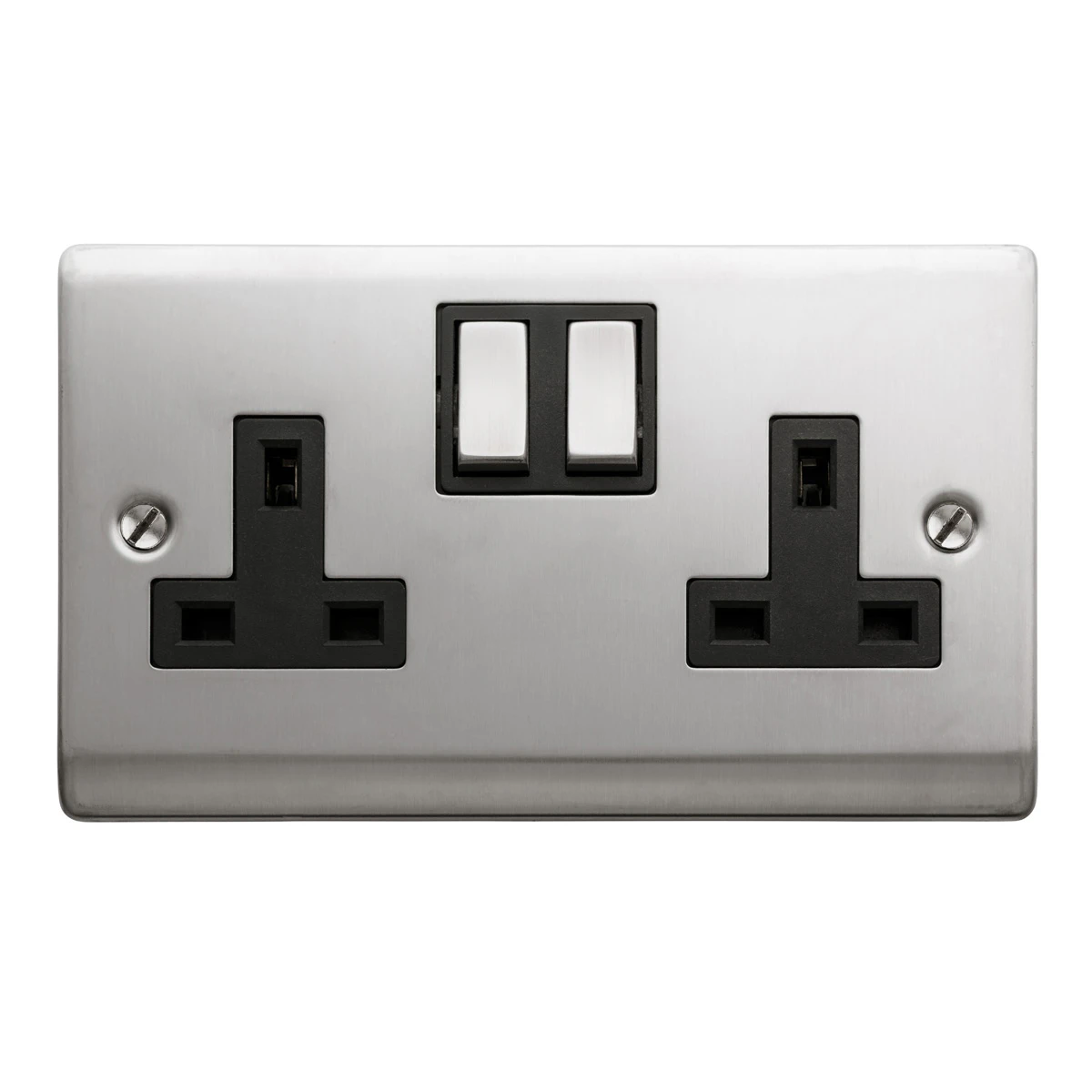 Designa 23SS132DPB 2 Gang 13A Double Pole Switched Double Socket Satin Steel With Black Insert - Image 2