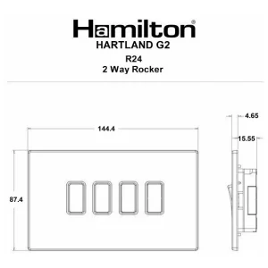 7G29R24AB-B Hamilton HARTLAND G2 ROCKER switch 4 Gang 2 WAY 10A