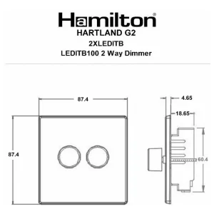 7G292XLEDITB100 Hamilton HARTLAND G2 DIMMER switch 2 Gang 100W