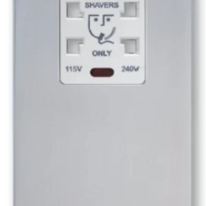 Shaver Socket Dual Voltage White Insert 115V/240V Stainless Steel