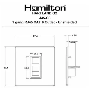 7G2MWJ45-C6W Hamilton HARTLAND G2 RJ45 SOCKET 1 Gang CAT6