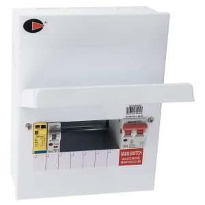 CGD 8 Way Consumer Unit with Main Switch and Surge Prefitted with Square Knockouts WQFS-MX08MS