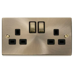 Socket Ingot 2 Gang Double Pole Switched 13A Antique Brass Black