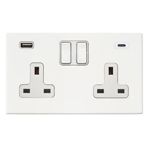 7G2MWSS2USBCWH-W Hamilton HARTLAND G2 switched socket USB+C 2 Gang