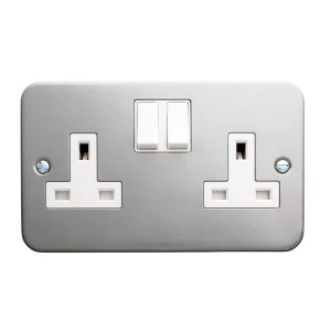 Steeple 55SS132SP 2 Gang 13A Single Pole Switched Double Socket Metal Clad White Insert